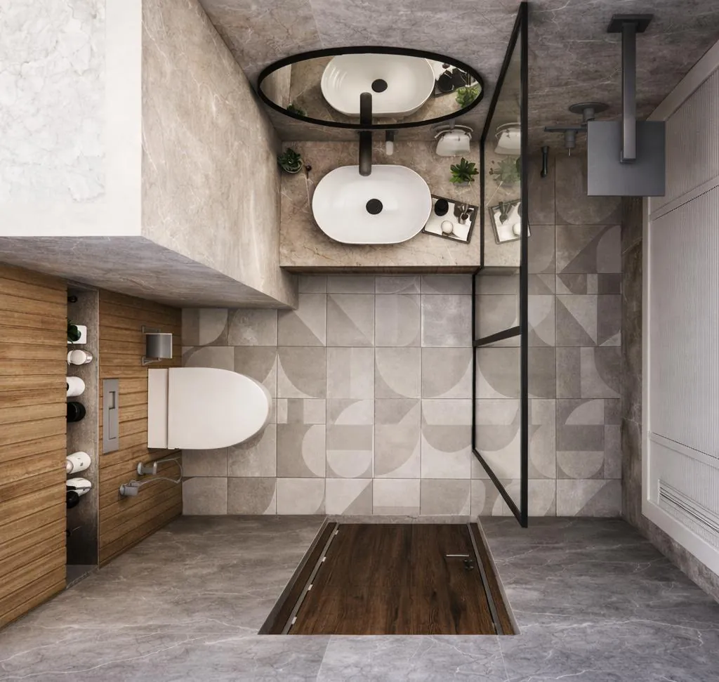 1 BHK bath plan