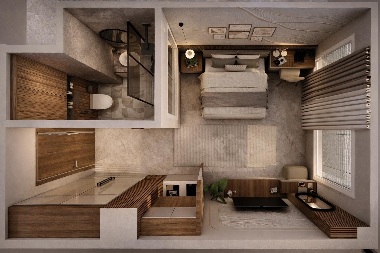 Isometric view of a Calance Palazzo studio suite